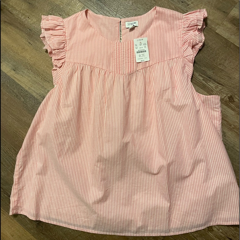 Jcrew coral and white striped ruffled sleeveless blouse 14/16